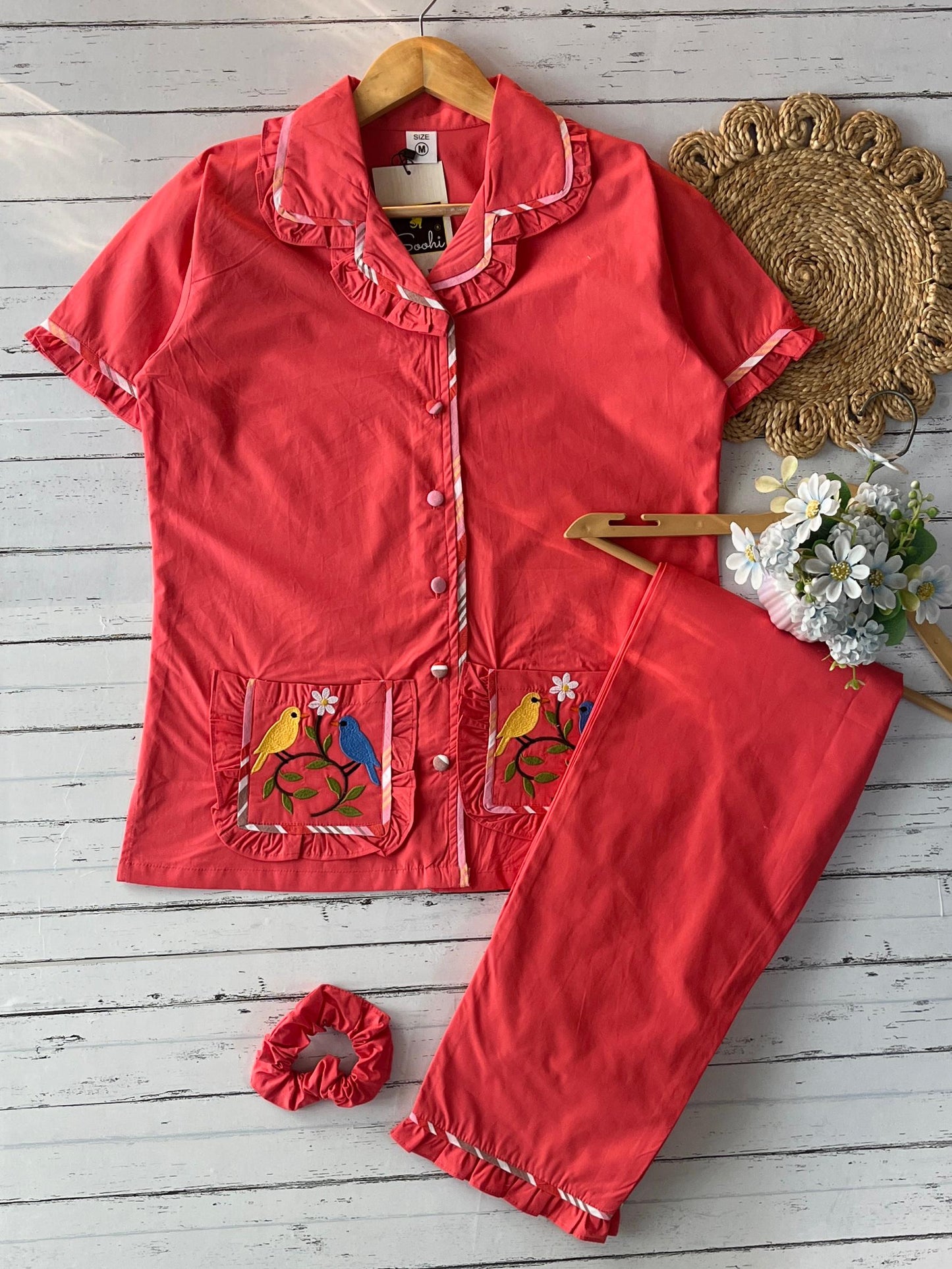 Orange  Plain Frill with Embroidery
