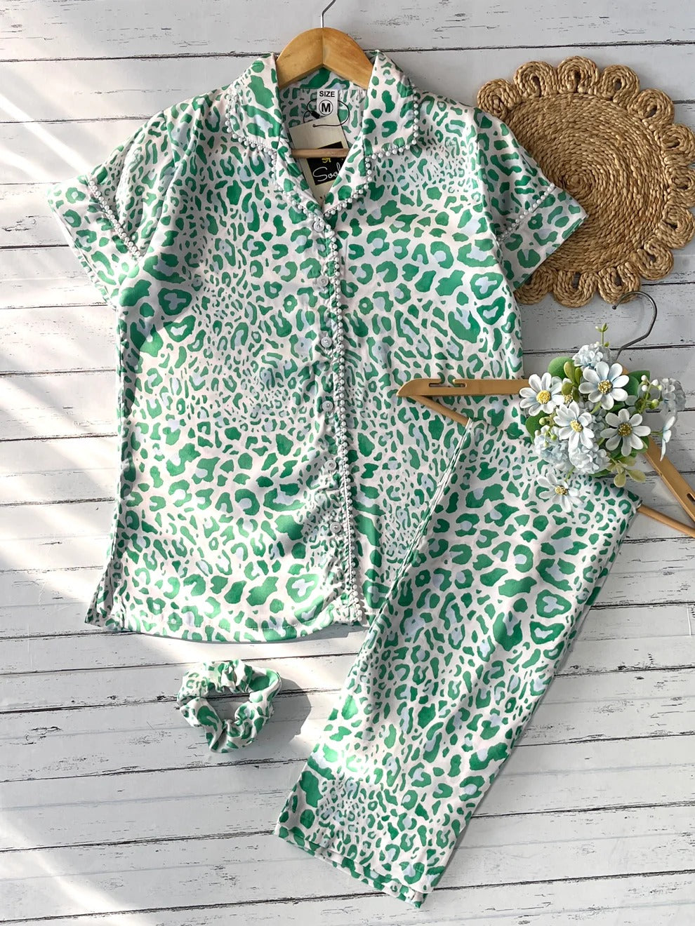 Green leopard Satin