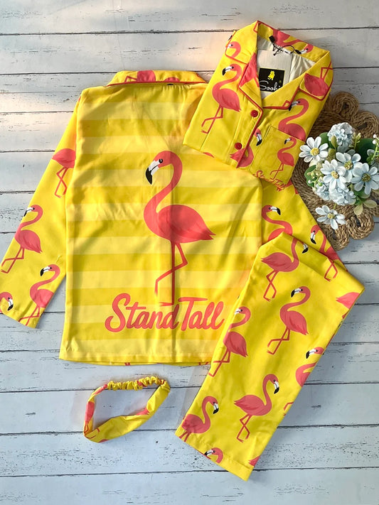 Yellow flamingo  kids back print