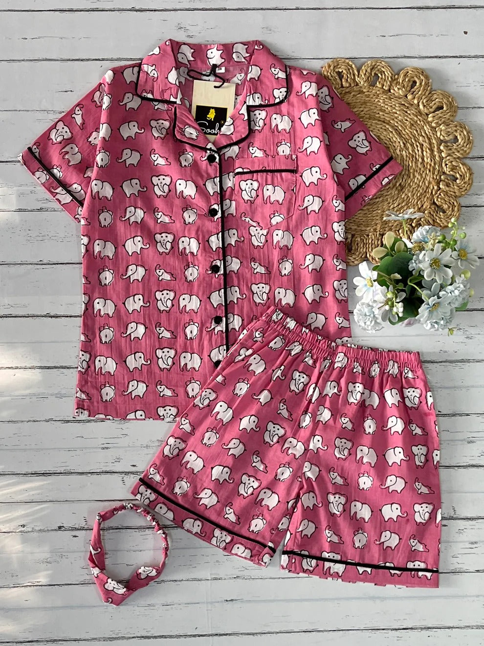 Pink Elephant Shorts Set