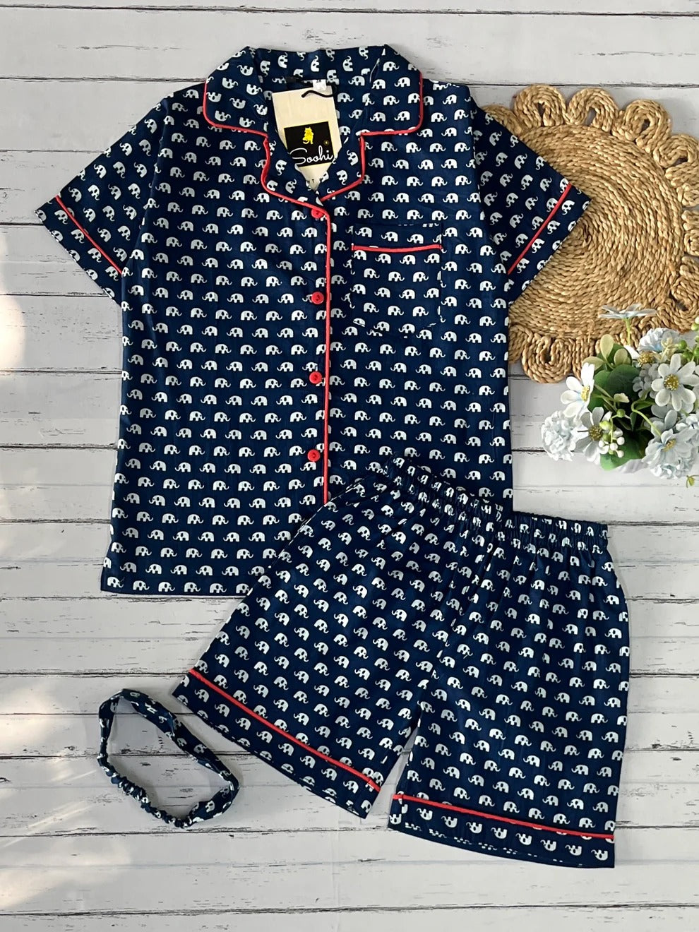 Blue Elephant Shorts Set