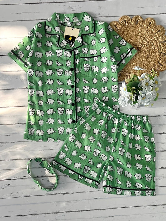 Green Elephant Shorts Set