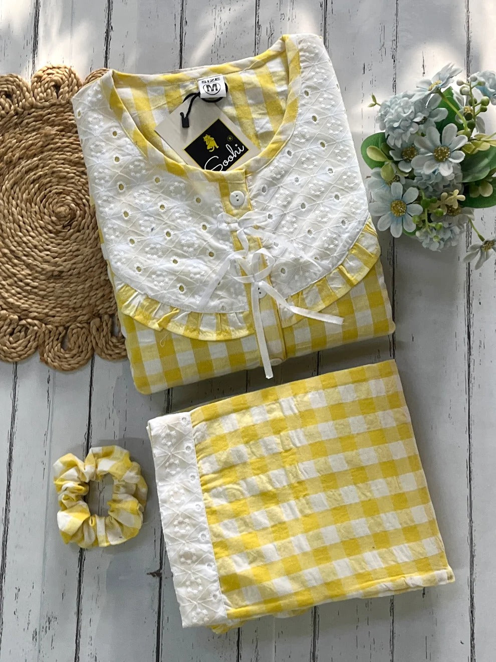 Yellow Candy Check Round Neck