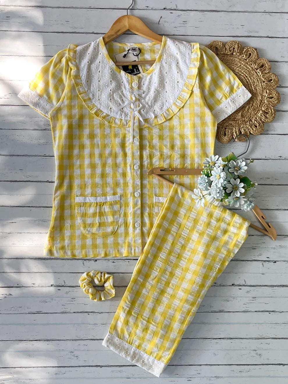 Yellow Candy Check Round Neck