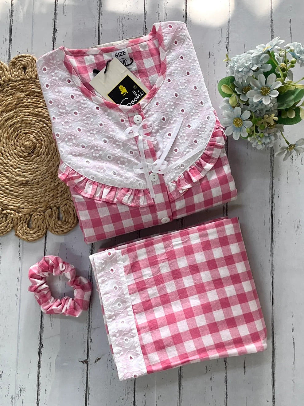 Pink Candy Check Round Neck
