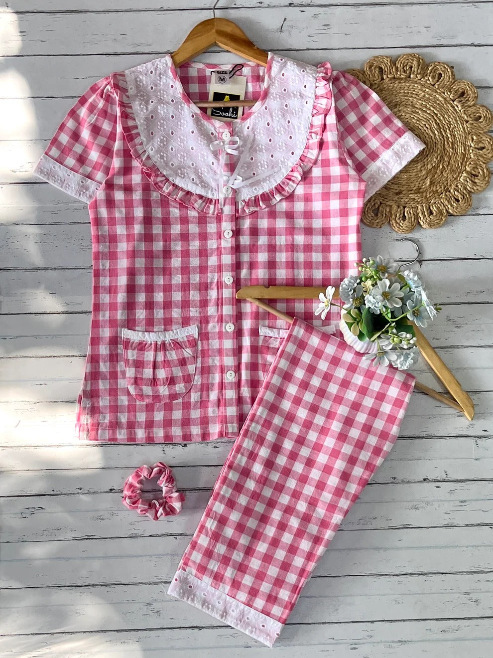 Pink Candy Check Round Neck