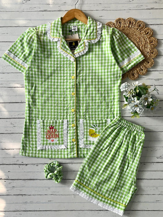 Green check with shorts