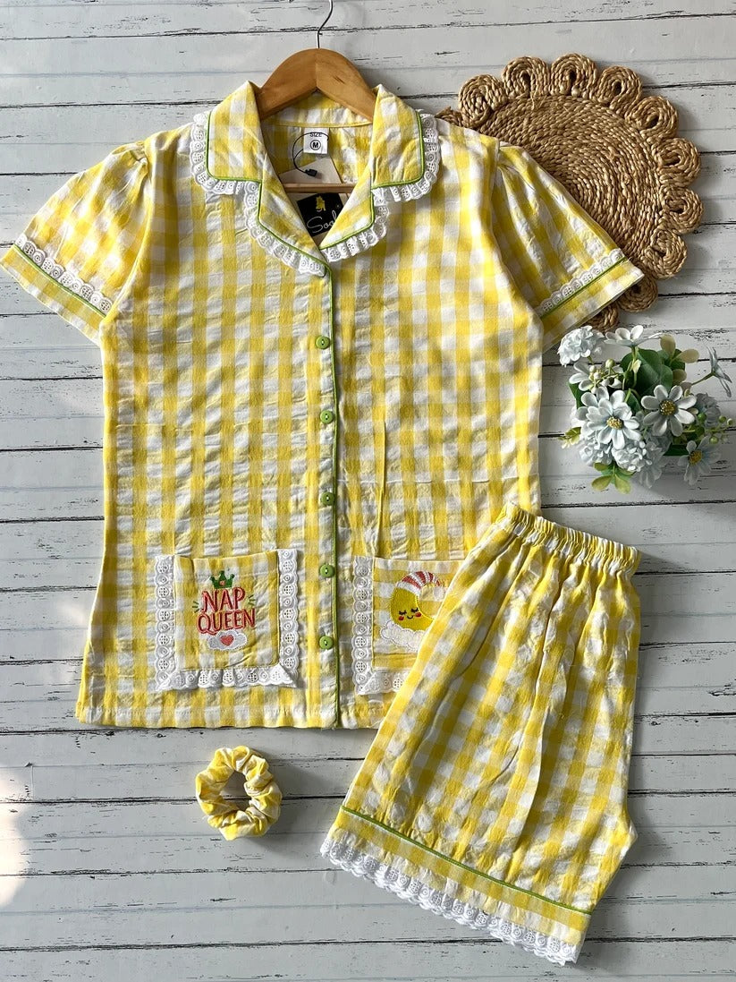 Yellow check with shorts