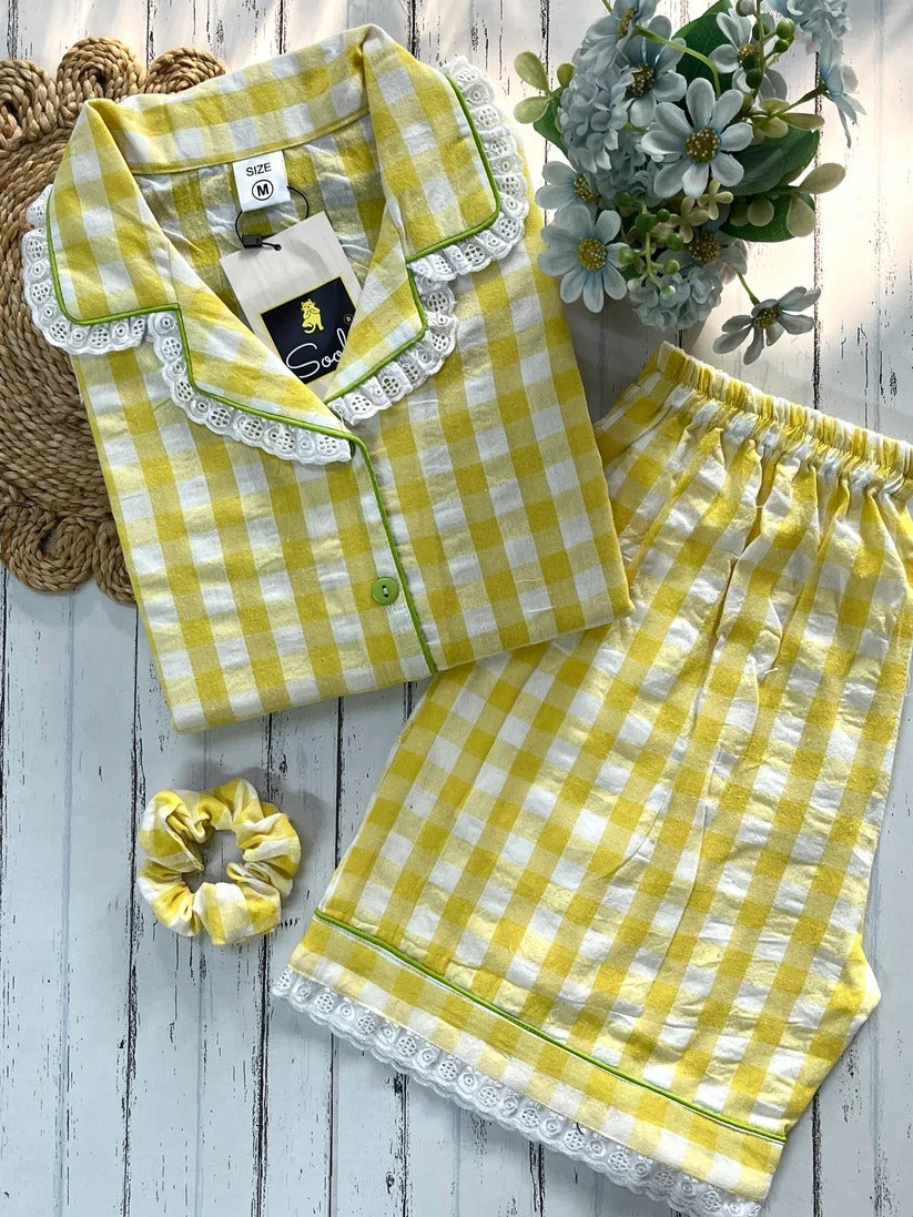 Yellow check with shorts
