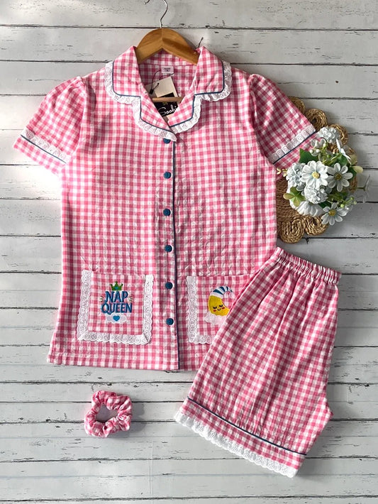 Pink check with shorts