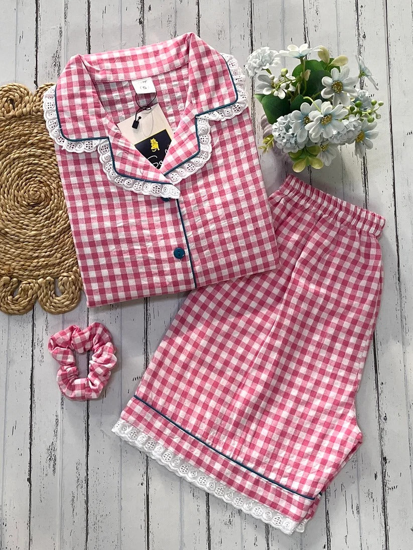 Pink check with shorts