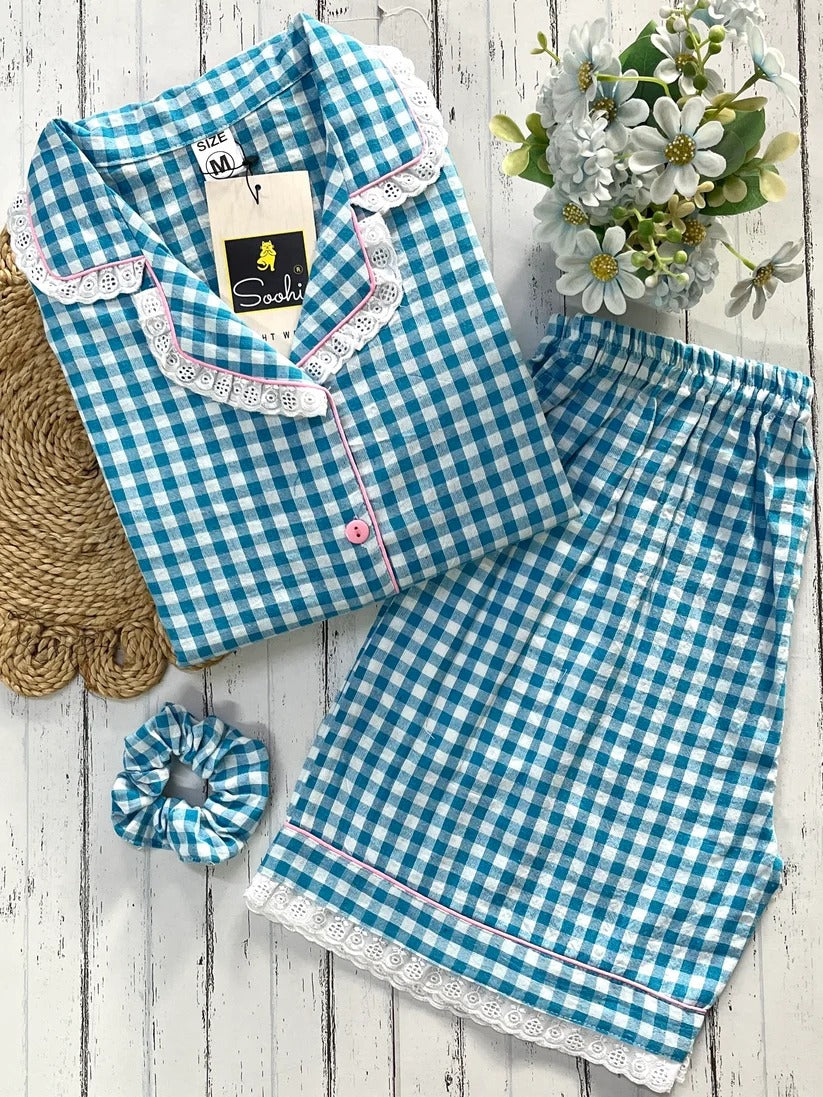 Blue check with shorts